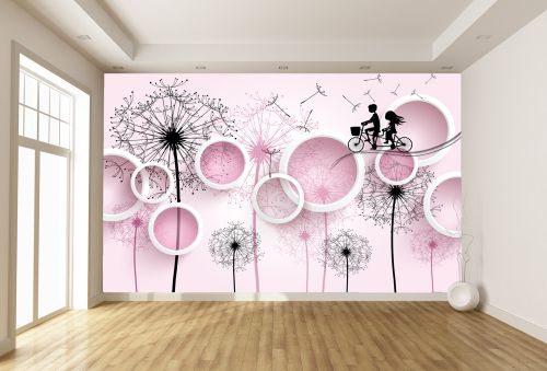 T9077 Wallpaper 3D Dandelions and circle