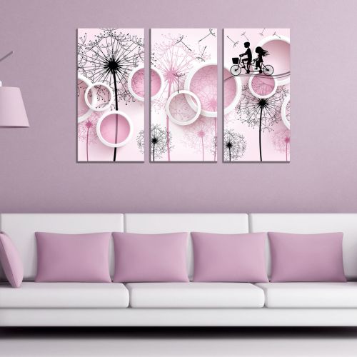 9077 Wall art decoration (set of 3 pieces) Dandelions and circles