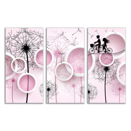 9077 Wall art decoration (set of 3 pieces) Dandelions and circles