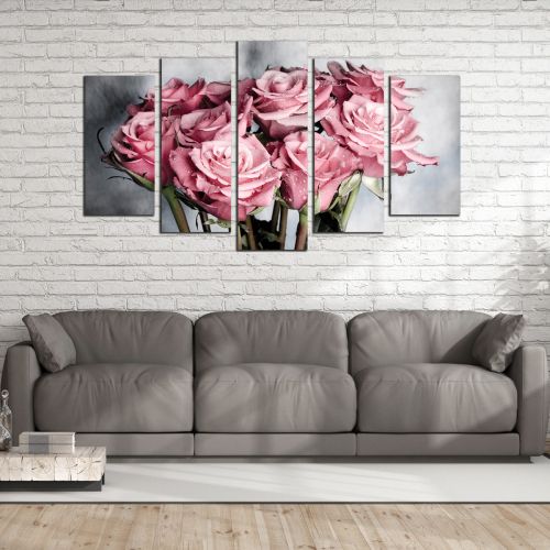 0781 Wall art decoration (set of 5 pieces) Roses on grey background