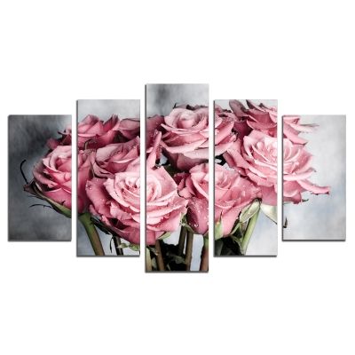 0781 Картина-пано от 5 части Рози на сив фон