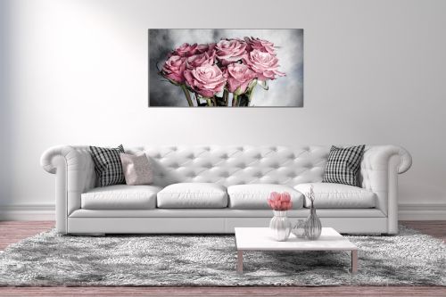 0781_1 Wall art decoration Roses on grey background