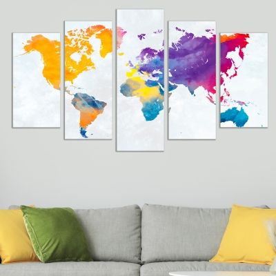 0785 Wall art decoration (set of 5 pieces) Abstract colorful map