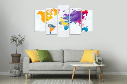 0785 Wall art decoration (set of 5 pieces) Abstract colorful map