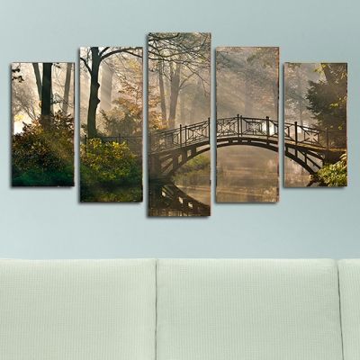 0127 Картина-пано от 5 части Мост в гората