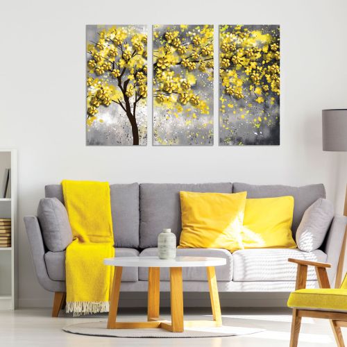 0787 Wall art decoration (set of 3 pieces) Abstract tree (yellow and grey)