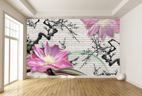 T9079 Wallpaper 3D Lotus (white bricks)