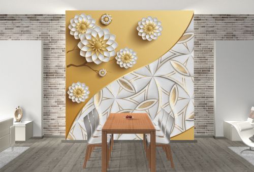 T9095 Wallpaper 3D Flowers and leather