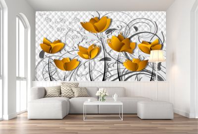 T9100 Wallpaper 3D Flowers in orange