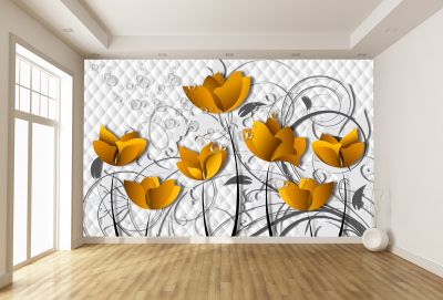 T9100 Wallpaper 3D Flowers in orange