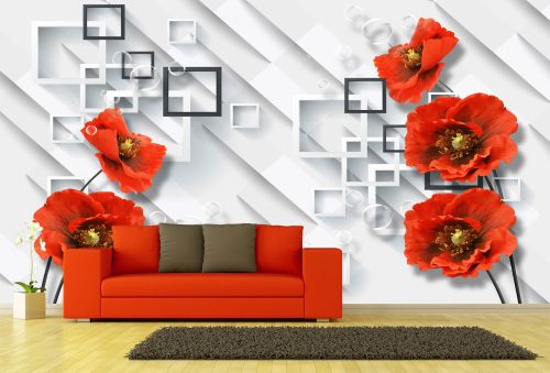 T9101 Wallpaper 3D Red poppies