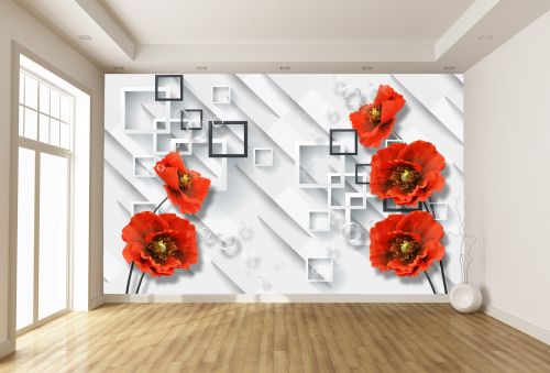 T9101 Wallpaper 3D Red poppies