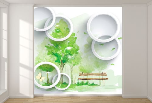 T9104 Wallpaper 3D Landscape with bench