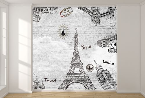 T9105 Wallpaper 3D Landmarks and brick wall