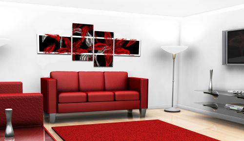 Floral wall decoration in black and red