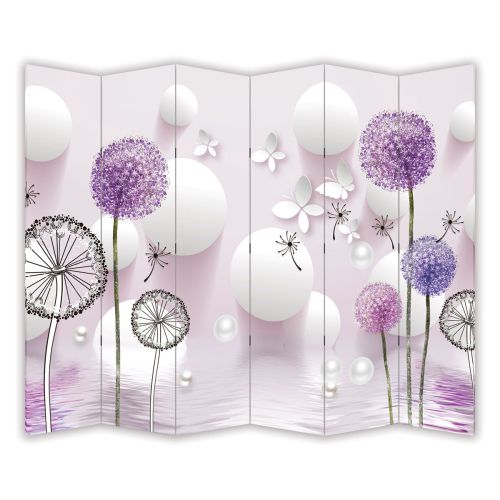 P9026 Decorative Screen Room divider Dandelions - white and purple (3,4,5 or 6 panels)