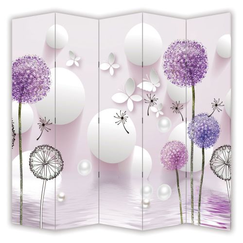 P9026 Decorative Screen Room divider Dandelions - white and purple (3,4,5 or 6 panels)