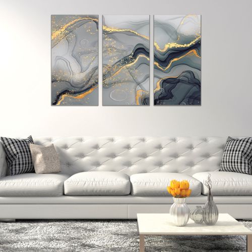 0792 Wall art decoration (set of 3 pieces) Abstraction in grey and gold