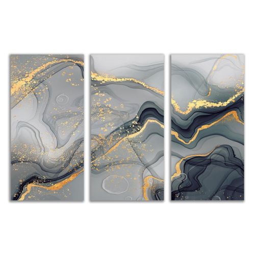 0792 Wall art decoration (set of 3 pieces) Abstraction in grey and gold