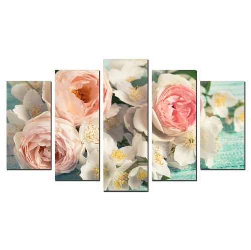 0796 Wall art decoration (set of 5 pieces) Vintage flowers in pastel colors