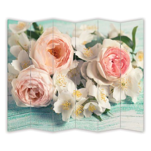 P0796 Decorative Screen Room divider  Vintage flowers in pastel colors (3,4,5 or 6 panels)