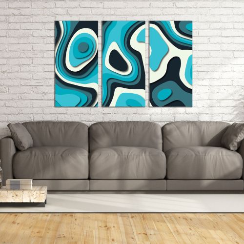 9110 Wall art decoration (set of 3 pieces) Abstraction in turquoise blue