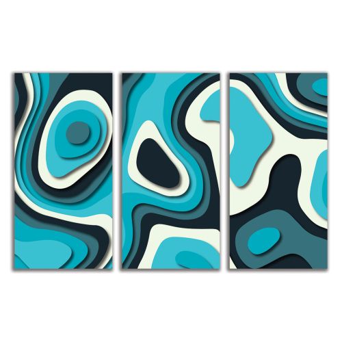 9110 Wall art decoration (set of 3 pieces) Abstraction in turquoise blue