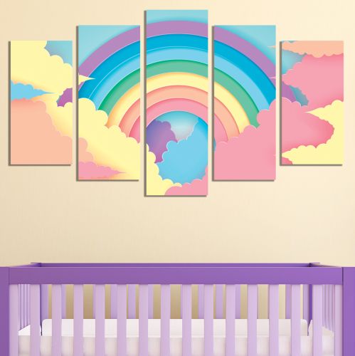 9116 Wall art decoration (set of 5 pieces) Colourful Rainbow