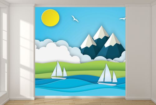 T9120 3D Wallpaper Sailboats in the sea