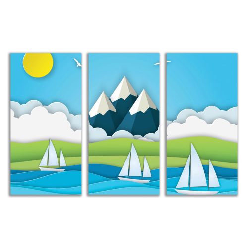 9120 Wall art decoration (set of 3 pieces) Sailboats in the sea