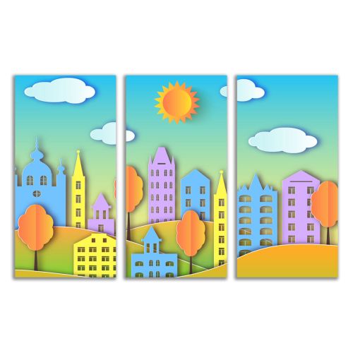 9122 Wall art decoration (set of 3 pieces) Sunny city