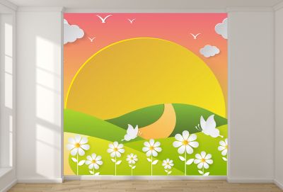 T9126 3D Wallpaper Sunny meadow with flowers