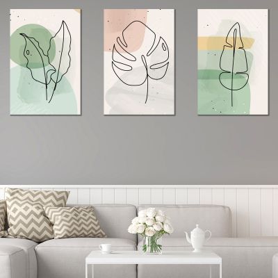 0798 Wall art decoration (set of 3 pieces) Abstract leaves in pastel colors