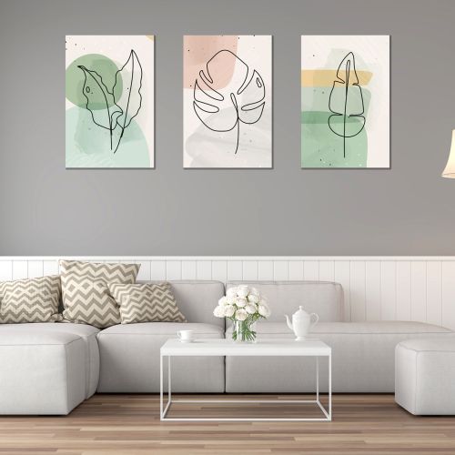 0798 Wall art decoration (set of 3 pieces) Abstract leaves in pastel colors