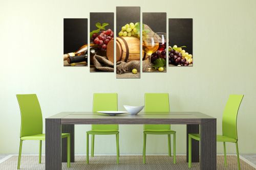 0804 Wall art decoration (set of 5 pieces) Composition with wine and grapes