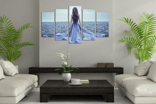 0813 Wall art decoration (set of 5 pieces) Girl in blue dress