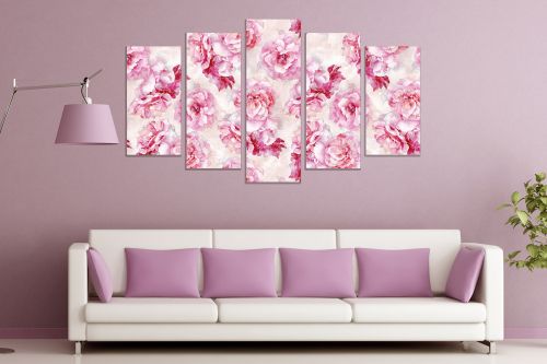 0816 Wall art decoration (set of 5 pieces)  Floral - pink roses