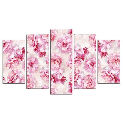 0816 Wall art decoration (set of 5 pieces)  Floral - pink roses