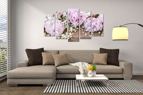 0817 Wall art decoration (set of 5 pieces)  Pink peonies