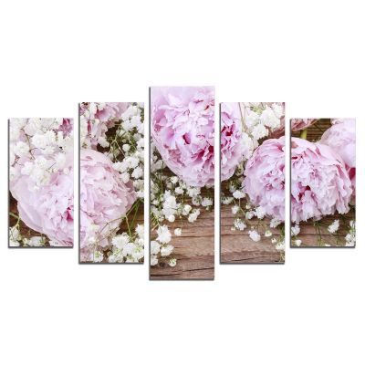 0817 Wall art decoration (set of 5 pieces)  Pink peonies
