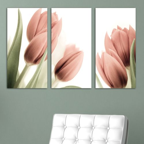 0141 Wall art decoration (set of 3 pieces) Soft pink tulips