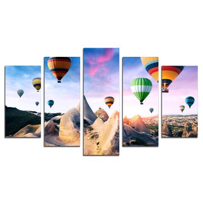 9142 Wall art decoration (set of 5 pieces) Cappadocia - balloons
