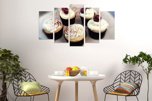 0826 Wall art decoration (set of 5 pieces) Muffins with cream