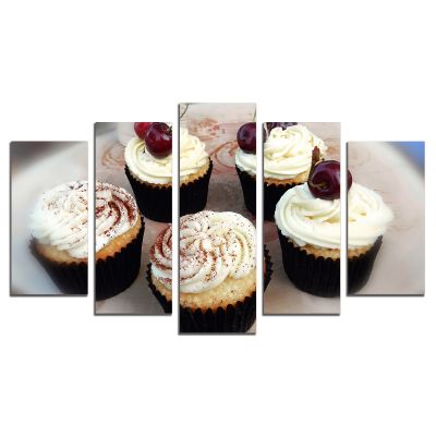0826 Wall art decoration (set of 5 pieces) Muffins with cream