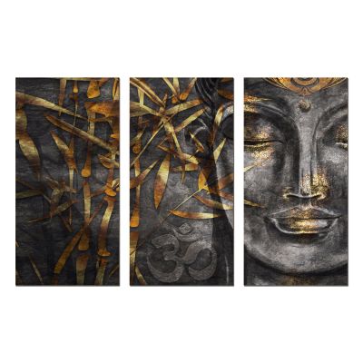 0832 Картина пано от 3 части Буда - сиво и златно