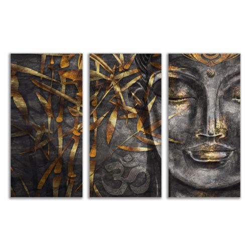 0832 Wall art decoration (set of 3 pieces) Buddha - gray and gold