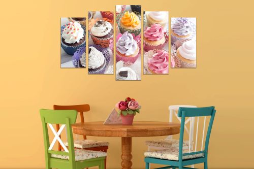 0836 Wall art decoration (set of 5 pieces) Cupcakes with cream