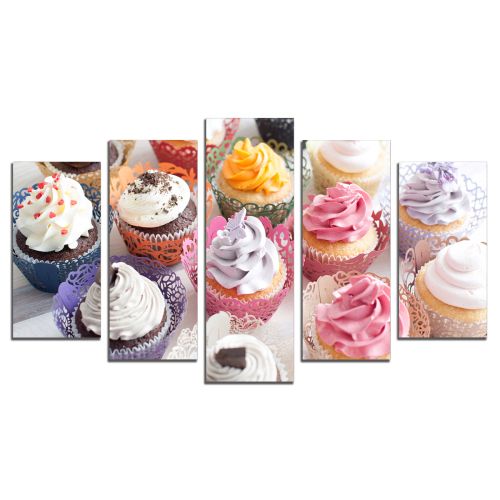 0836 Wall art decoration (set of 5 pieces) Cupcakes with cream