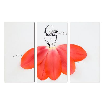 0837Wall art decoration (set of 3 pieces) Red dress