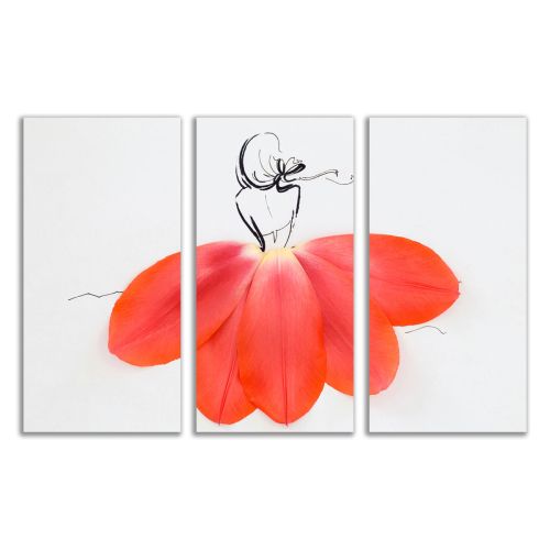 0837Wall art decoration (set of 3 pieces) Red dress